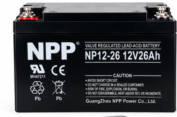 ac quy npp 12v 26ah mat truoc diennang 1